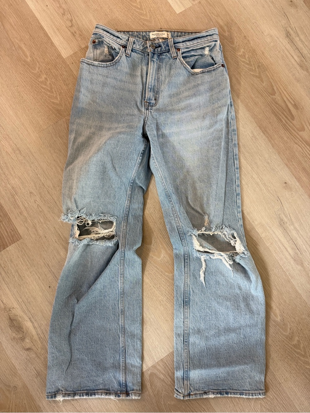 Abercrombie Light Wash Ripped Straight-Leg Jeans
